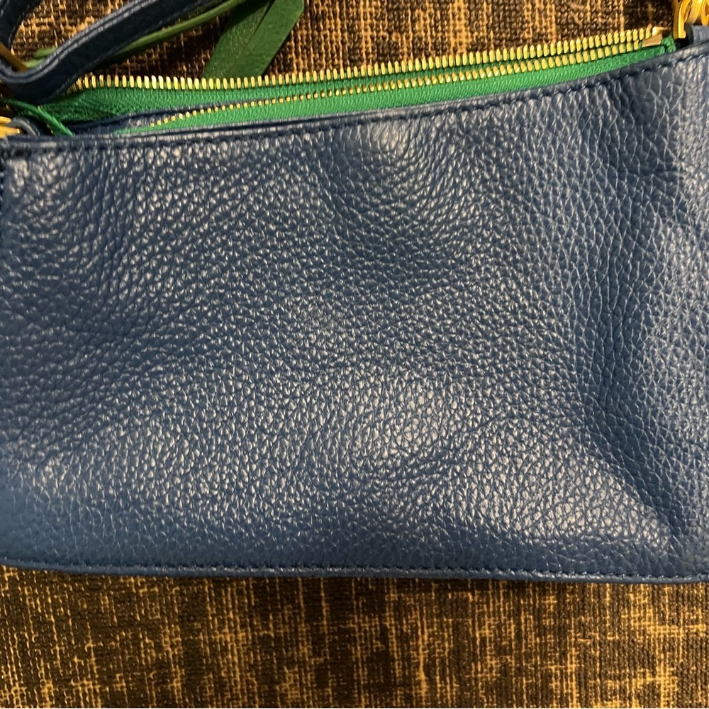 Hammitt Curtis Blue Leather Crossbody with Green Trim and Gold Hardware - Picture 6 of 8